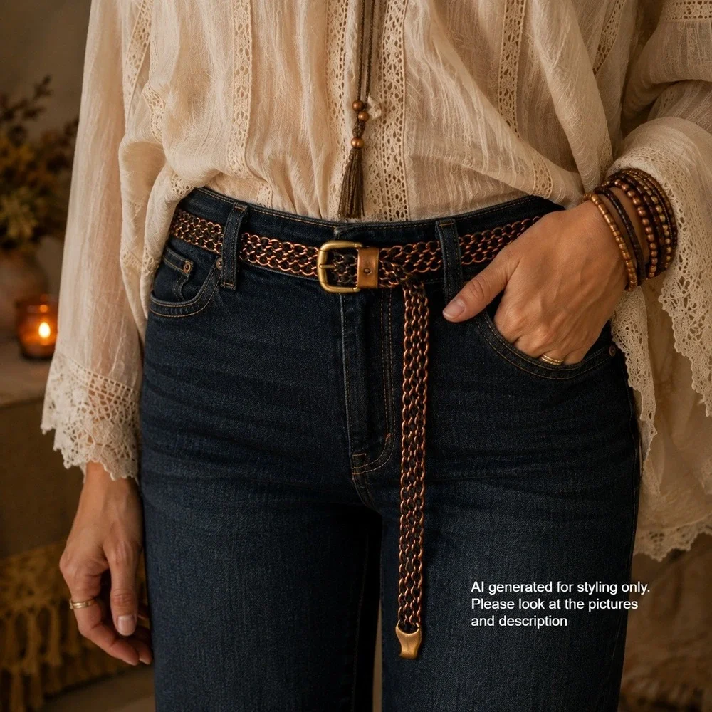 Free People Metallic Copper Woven Iron Chain Link Belt Medium Large M/L Boho